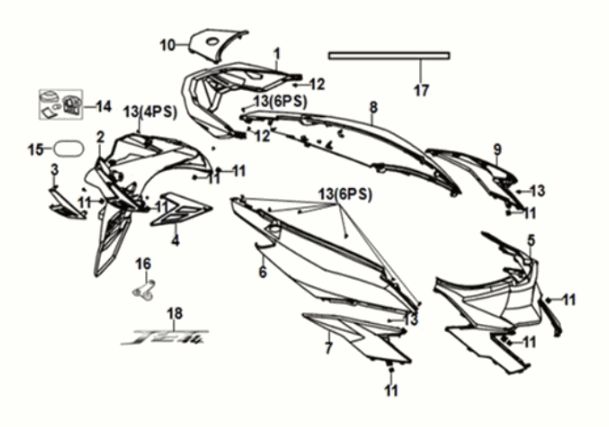 Body cover Sym Jet 14 125I AC E5 2021-2024 MATT BLACK (BK-007U)