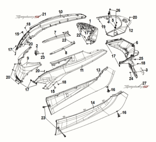 Osłona lampy tylnej obudowy Sym Symphony ST E5 Szary/Czerwony (GY-430C)