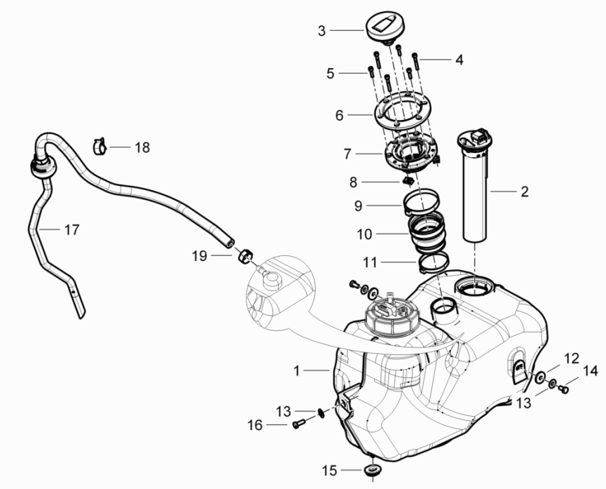 Piaggio Beverly 125 RST 4T 4V IE E3 2010-2015 (EMEA) zbiornik paliwa