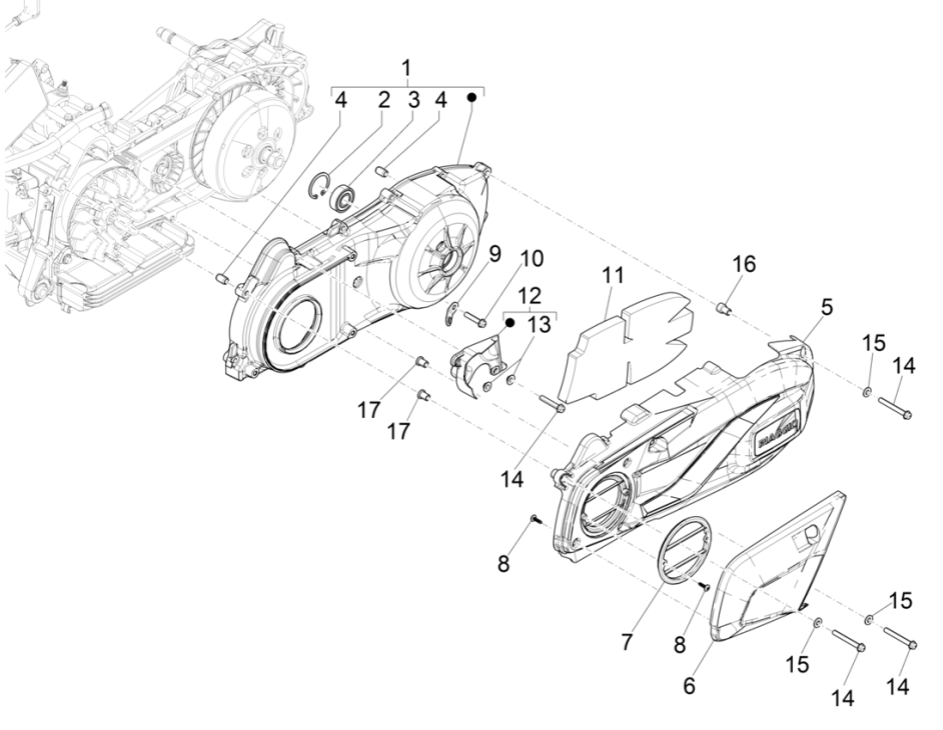 Pokrywa skrzyni korbowej - Piaggio Beverly 300 4T 4V HPE ABS E5 2021-2022 (EMEA)