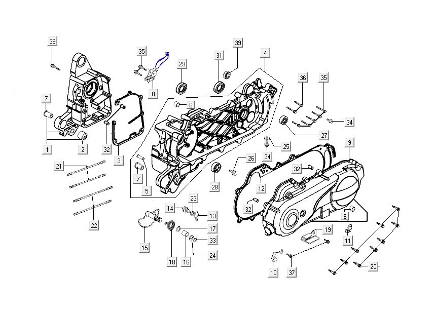 Połówki skrzyni korbowej Kymco New Dink 4-suwowy ciemnoniebieski