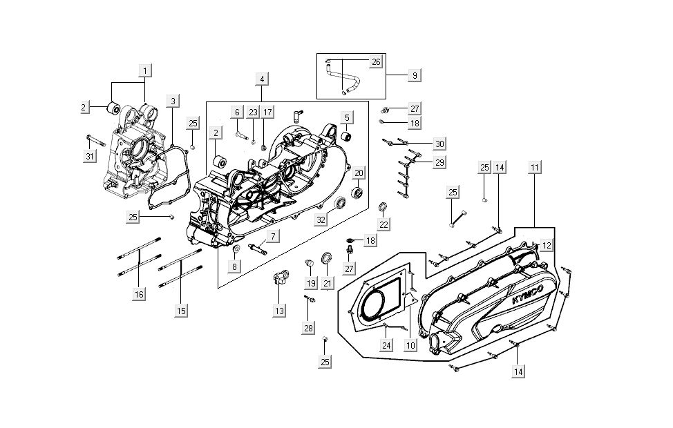 Połówki skrzyni korbowej Kymco New Sento 4-suwowy 50i czerwony