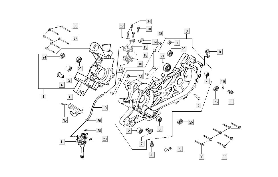 Skrzynia Korbowa Halves Kymco Super9 AC 2-suwowy nm Srebrny - Czarny