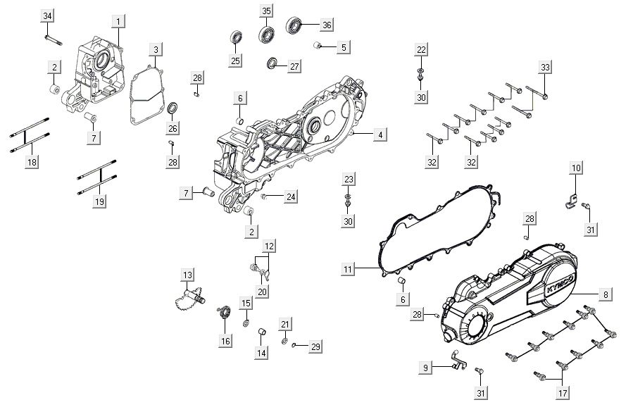 Skrzynia korbowa Kymco Agility 16'+ 4t matowy metaliczny srebrny