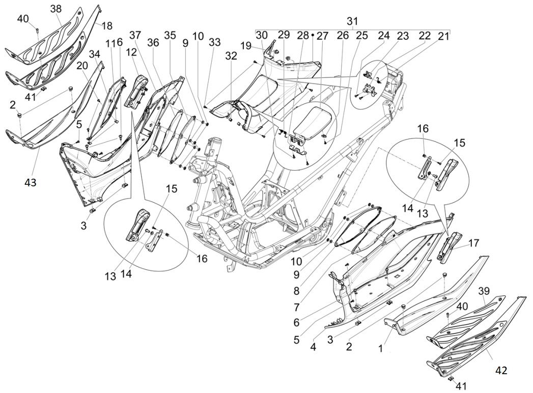Osłona środkowa - Piaggio MP3 300 HPE podnóżek/300 HPE SPORT E5 ABS 2020-2022 (EMEA)