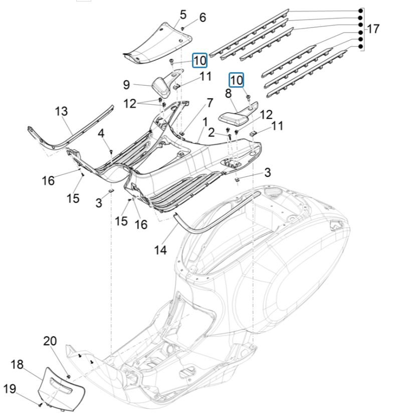 Centralna pokrywa Vespa Electrica 45KM/H E5 2021 (EMEA)