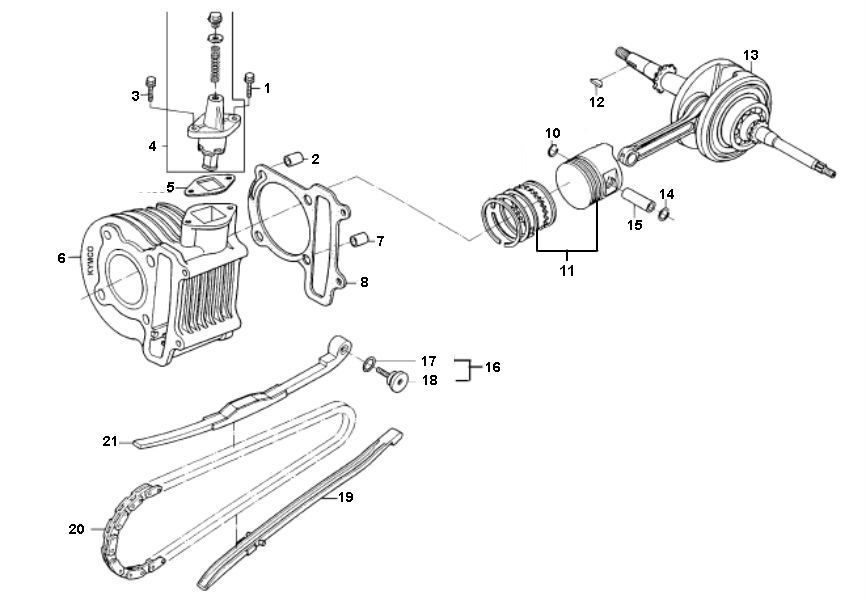 Cylinder- Wał korbowy Sachs 49er 4-suwowy