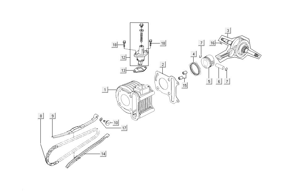 cylinder-wał korbowy tłok Kymco Super8 4-suwowy z 2009 czarny