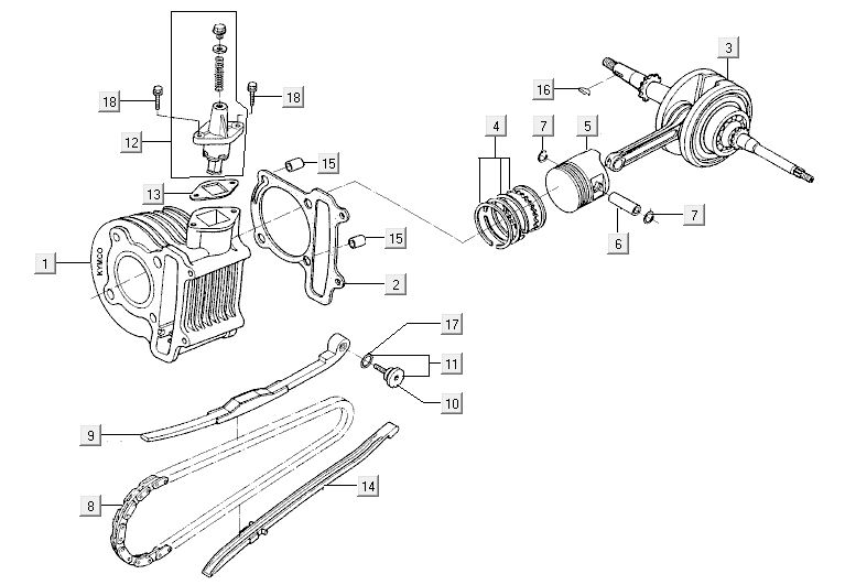 Cylinder wał korbowy Kymco Agility 12' 4-suwowy srebrny