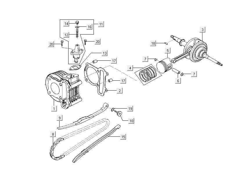 cylinder-tłok-wał korbowy Kymco Sento 4-suwowy Czarny