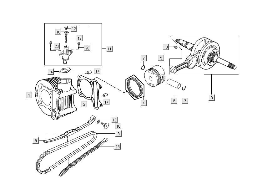 Cylinder - wał korbowy Kymco People S 4-suwowy tytan
