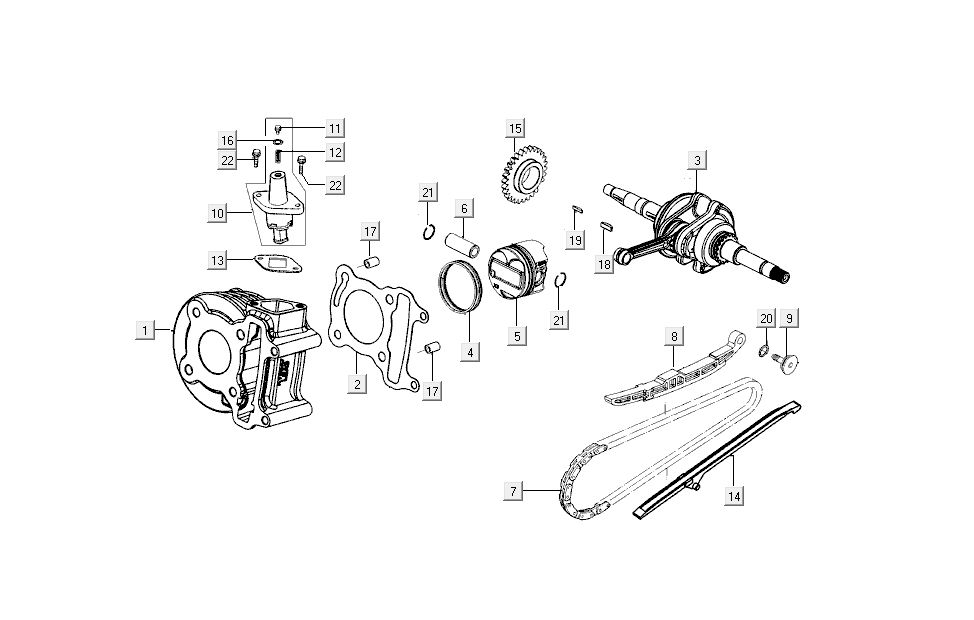 Cylinder - Tłok - Wał korbowy Kymco New Sento 4-suwowy 50i