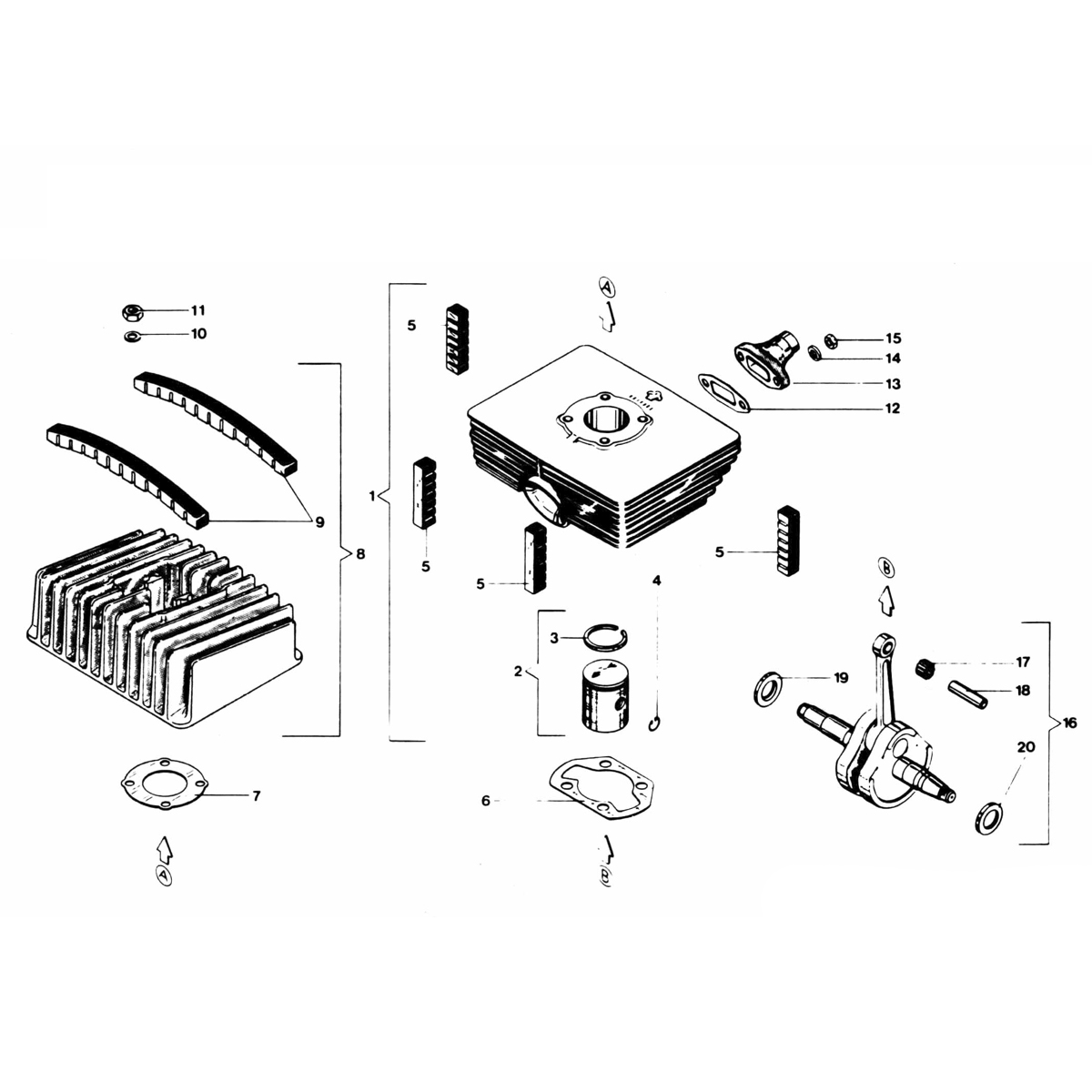 Siłownik - Kolektor dolotowy - Wał korbowy Zundap GTS 50 529-028 i 029