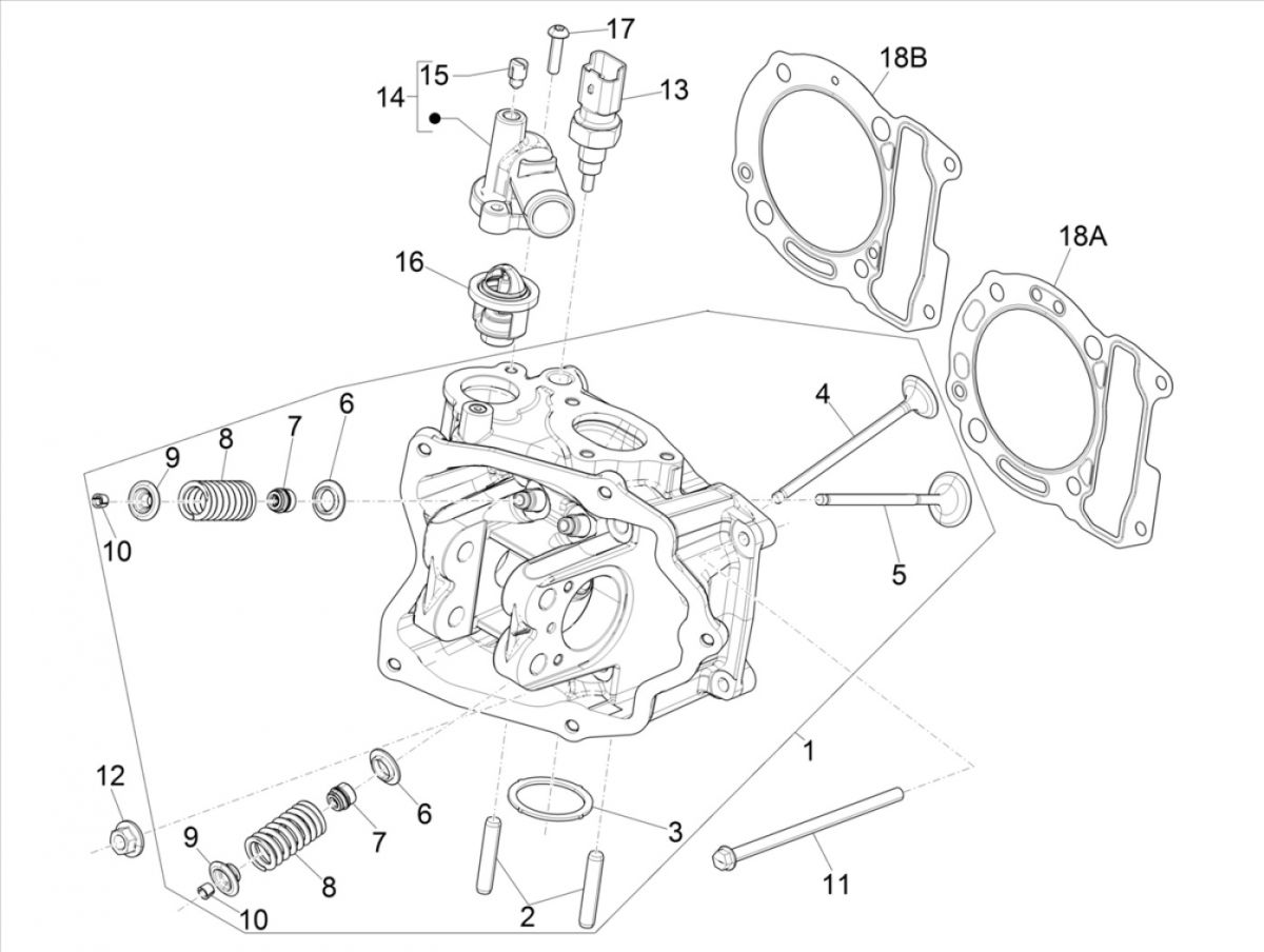 Głowica cylindrów Vespa GTS 300 HPE 4T 4V IE ABS E4 2019 (EMEA)