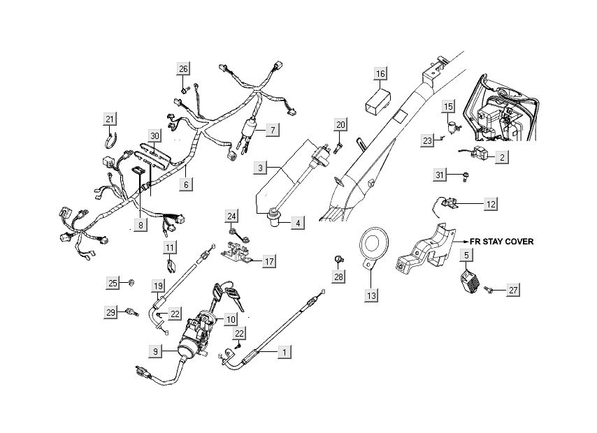 wiązka przewodów blokady zapłonu Kymco People S 4-suwowy biały