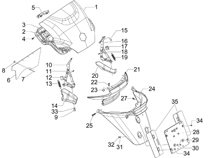 Osłony tylne - Błotnik Piaggio MP3 300LT Sport 2009-2014 szary pulsar 711/B