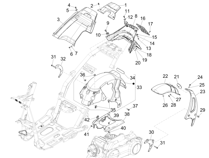 Osłony tylne - Błotnik Piaggio NRG Power DD 2007-2017 meteor czarny 94/A