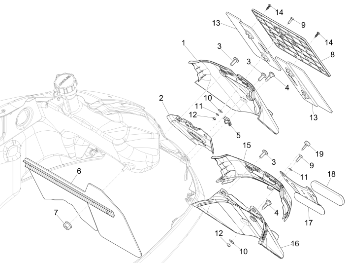 Pokrywy tylne Vespa GTS 300 ie 2008-2016 (z ABS i bez) niebieski 261/A