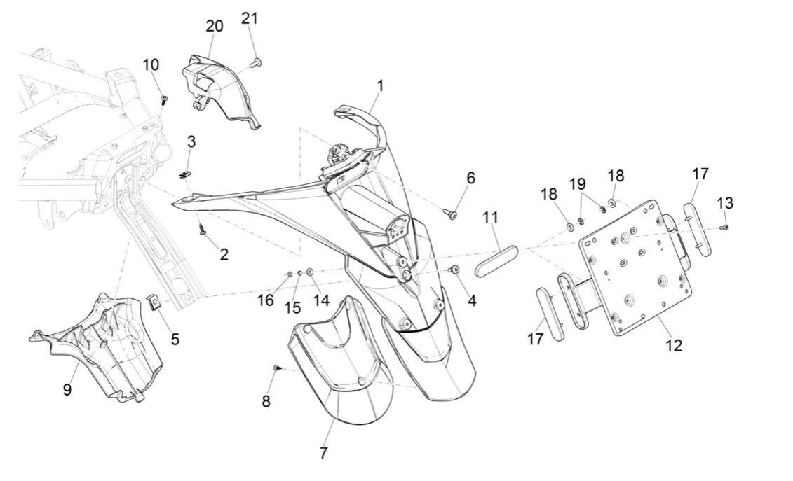 Osłona tylna - Piaggio MP3 300 HPE błotnik/300 HPE SPORT E5 ABS 2020-2022 (EMEA)