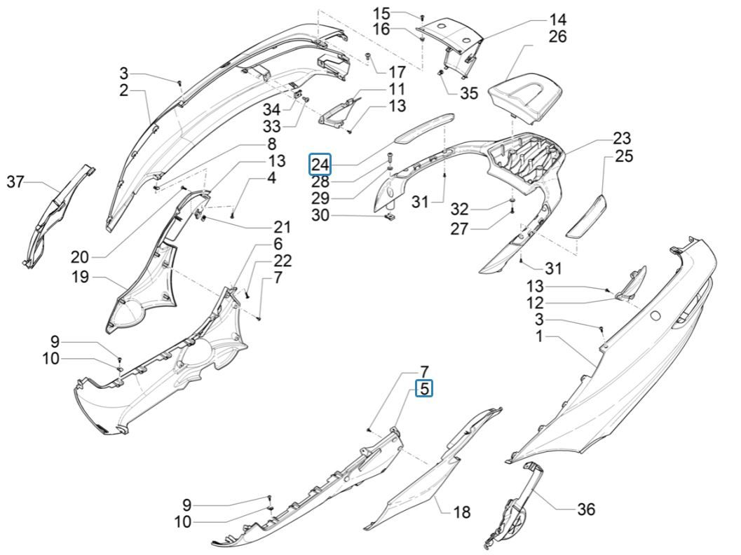 Osłony boczne - Spoiler Piaggio MP3 300 ie E4 LT BUSINESS - SPORT NOABS-ABS 2016 - 2018 (EMEA)