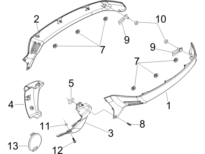 Osłony boczne Vespa GTS 250 ie 2005-2009 (z ABS) szary excalibur 738/A