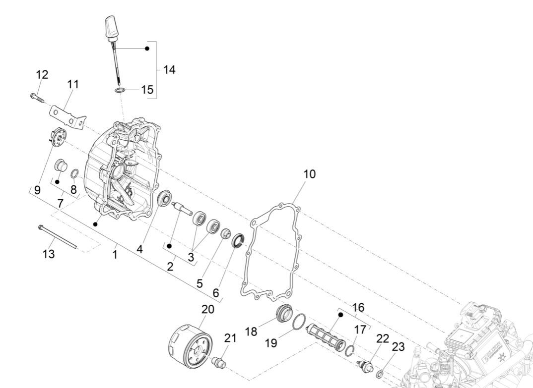 Magnetyczna osłona koła zamachowego - Filtr oleju Piaggio MP3 300 ie E4 LT BUSINESS - SPORT NOABS-ABS 2016 - 2018 (EMEA)