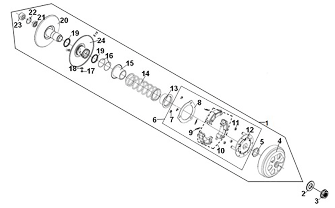 Driven pulley assy Sym ADX 125i ABS+ TCS E5 2023
