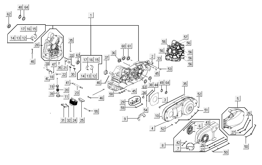 Połówki skrzyni korbowej Kymco Xciting 500R EVO