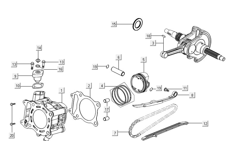 Cylinder-wał korbowy Kymco New Downtown 350I ABS