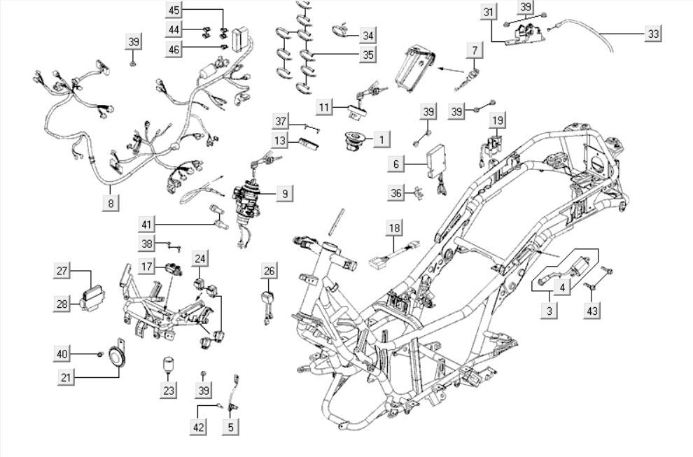 Kymco Downtown 300i ciemnoszary części elektryczne