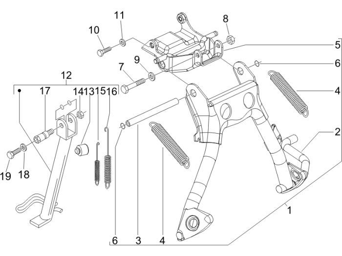 Stojak środkowy Vespa Lx 2-suwowy