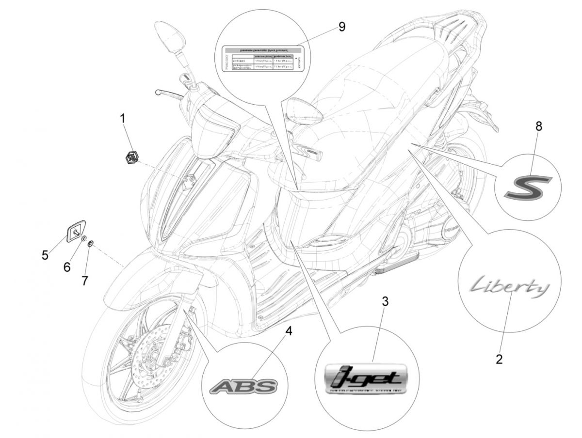 Emblematy - naklejki Liberty 125 IGET 4T 3V IE E4 ABS 2015 - 2019 (EMEA)