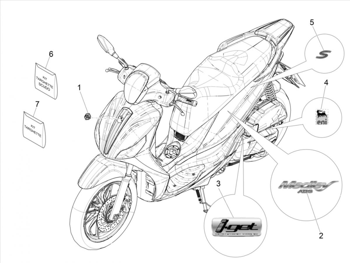 Emblematy Piaggio Medley 125 4T IE ABS E4 2016-2019 (EMEA)