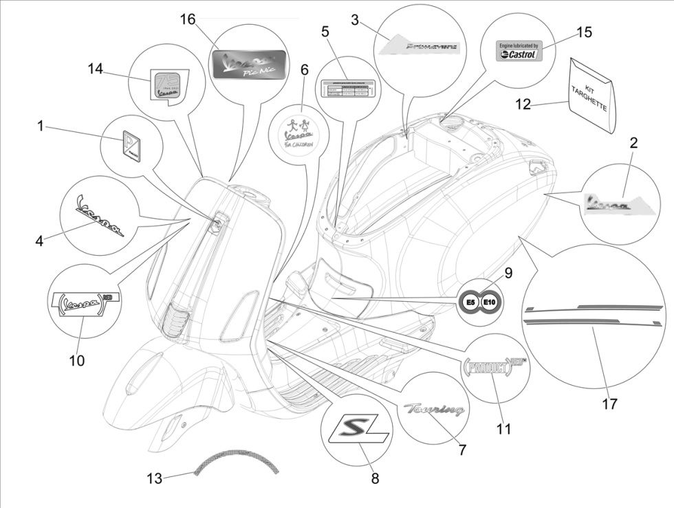 Naklejki z emblematem Vespa Primavera 4-suwowy 3V (euro5 wtrysku IGET)
