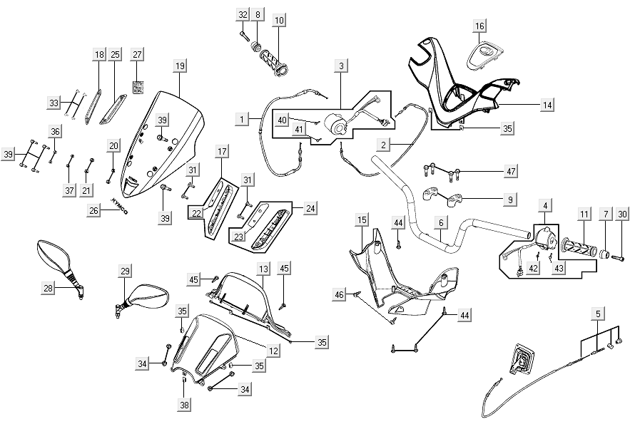 Części układu kierowniczego Kymco Xciting 500R EVO