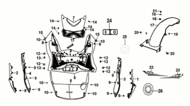 Floor panel - center cover Sym Jet 14 125I LC E5 2021-2024 BLACK (BK-007U)