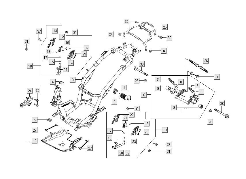 rama silnika Kymco People S 4-suwowy tytan