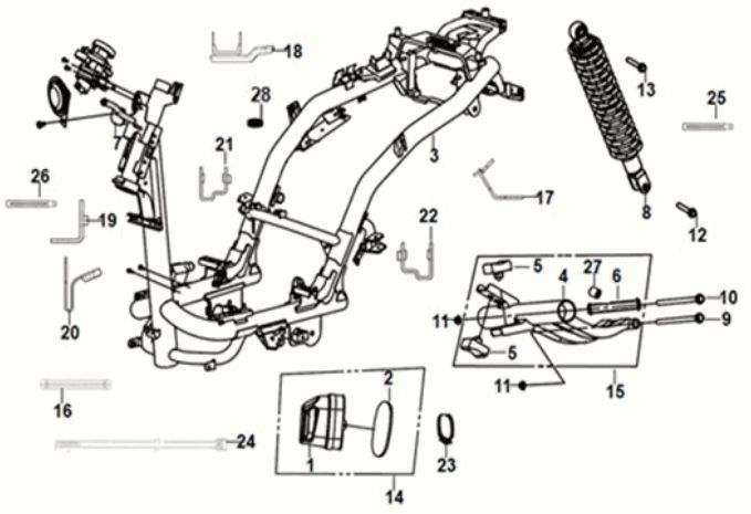 Frame Body - Engine Hanger Sym Orbit III 125i E5