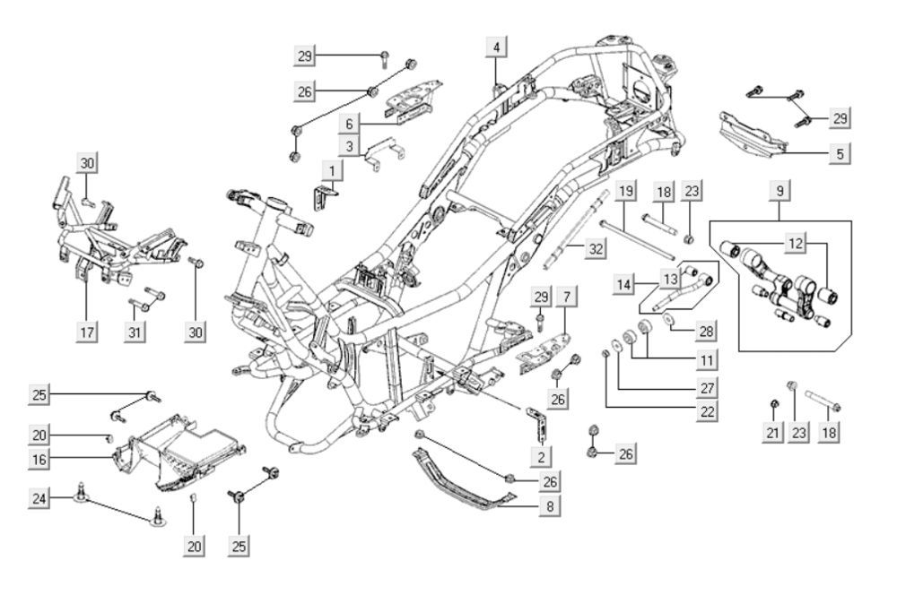 Elementy ramy Kymco Downtown 300i ciemnoszary