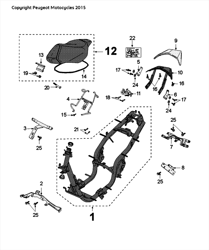 Ramka i siodełko Peugeot Speedfight 4 LC czarne