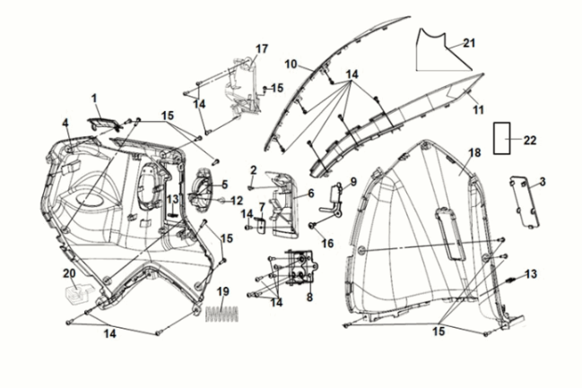 Obudowa przednia wewnętrzna Sym Symphony ST 50 E5 Grey/Red (GY-430C) (Czerwona siedzisko)