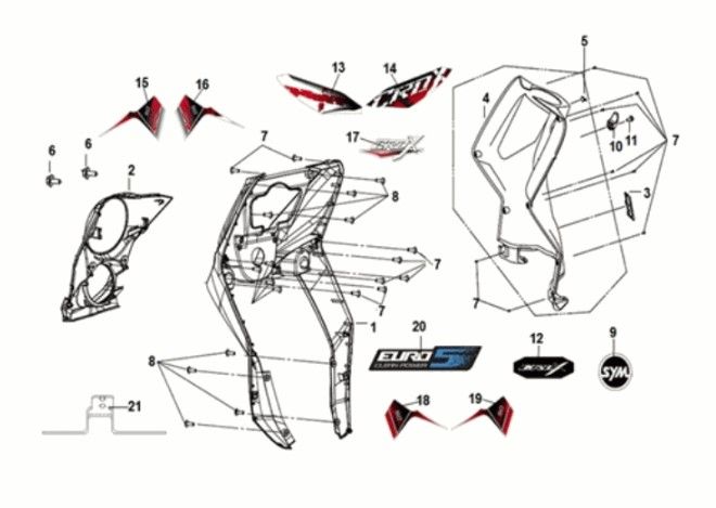 Front cover - front inner box Sym Crox 50 E5 RED/BLACK (R-086/BK-5560S)