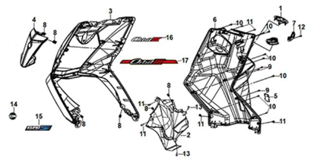 Front Cover - Front Inner Box Sym Orbit III 125i E5 Blue/Gray (BU-300S/GY-7450U)