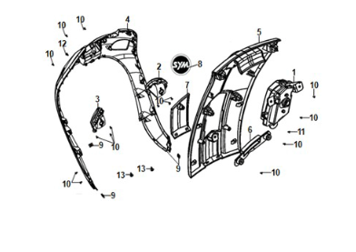 Obudowa przednia Sym E-Fiddle Biała+Czerwona ST (WH-8028P/CZERWONA ST)