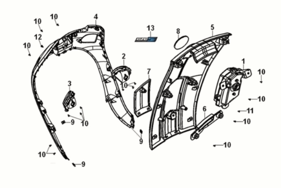 Front cover Sym Fiddle IV 125i AC CBS E5 2020-2021 MATTE BLACK (BK-007U)