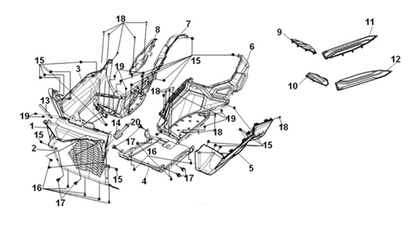 Front fender-floor panel Sym ADX 125i ABS+ TCS E5 2023