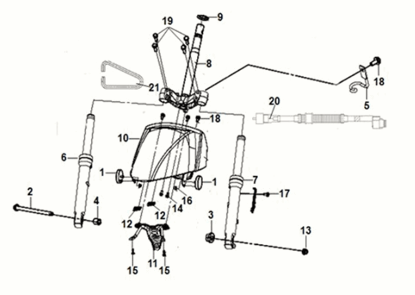 Widelec przedni Sym E-MIO Nardo Szary (GY-430C/BK-001C)