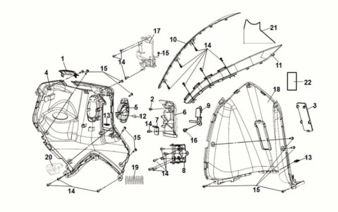 Obudowa przednia wewnętrzna Sym Symphony ST 50 E5 Biała/Czerwona (WH-8028P) (Czerwona siedzisko)