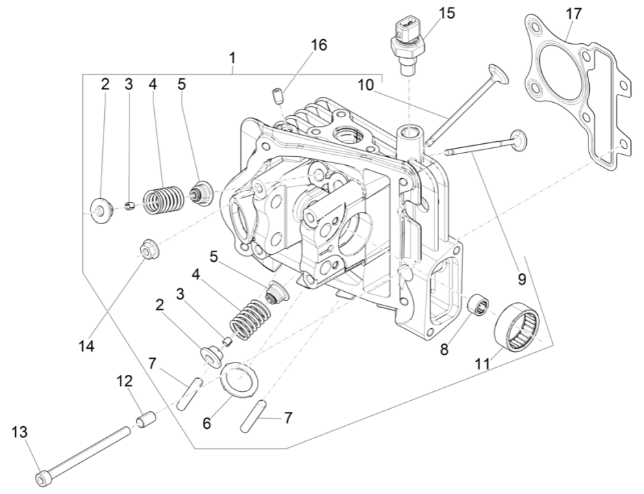 Głowa grupy - Zawory czterosuwowe Piaggio Liberty 50 (IGET Euro 5)