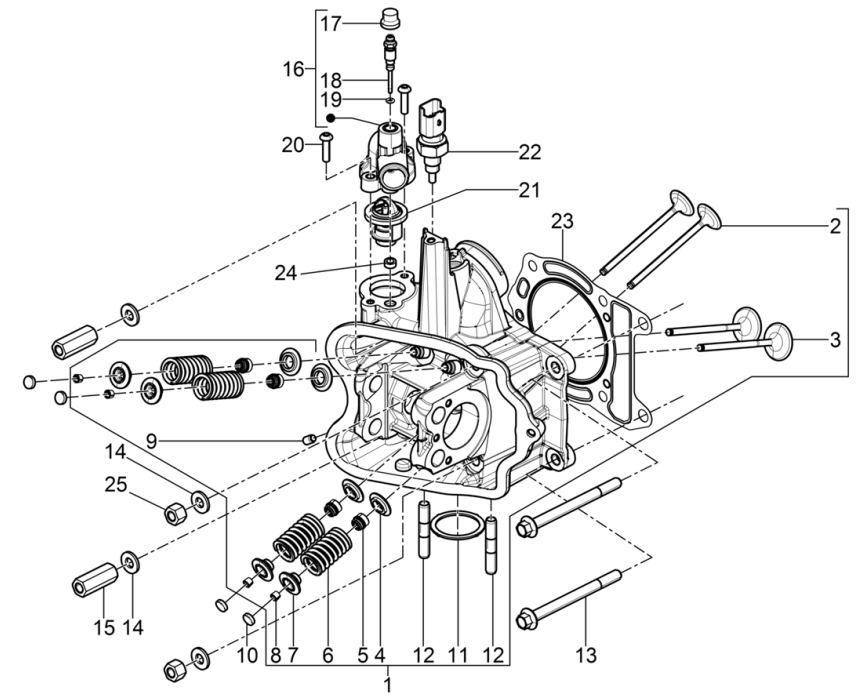 Głowa grupy - Zawory Piaggio MP3 350 Maxi sport E4 ABS 2018-2020 (EMEA)